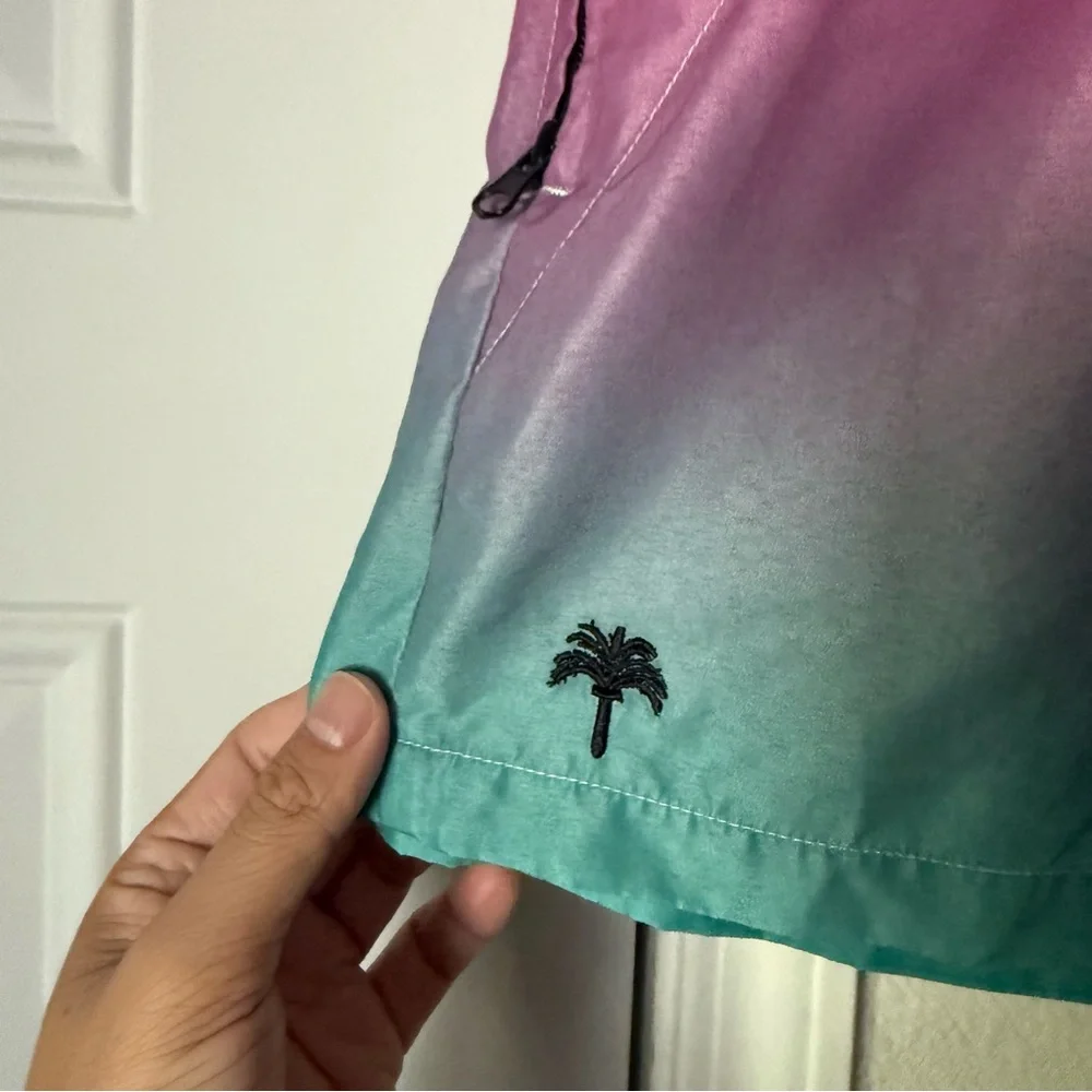 OAS pink green ombre swim beach palm‎ tree trunks